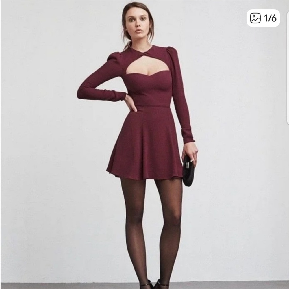 Reformation Whiskey red burgundy long sleeve open front mini dress size 0